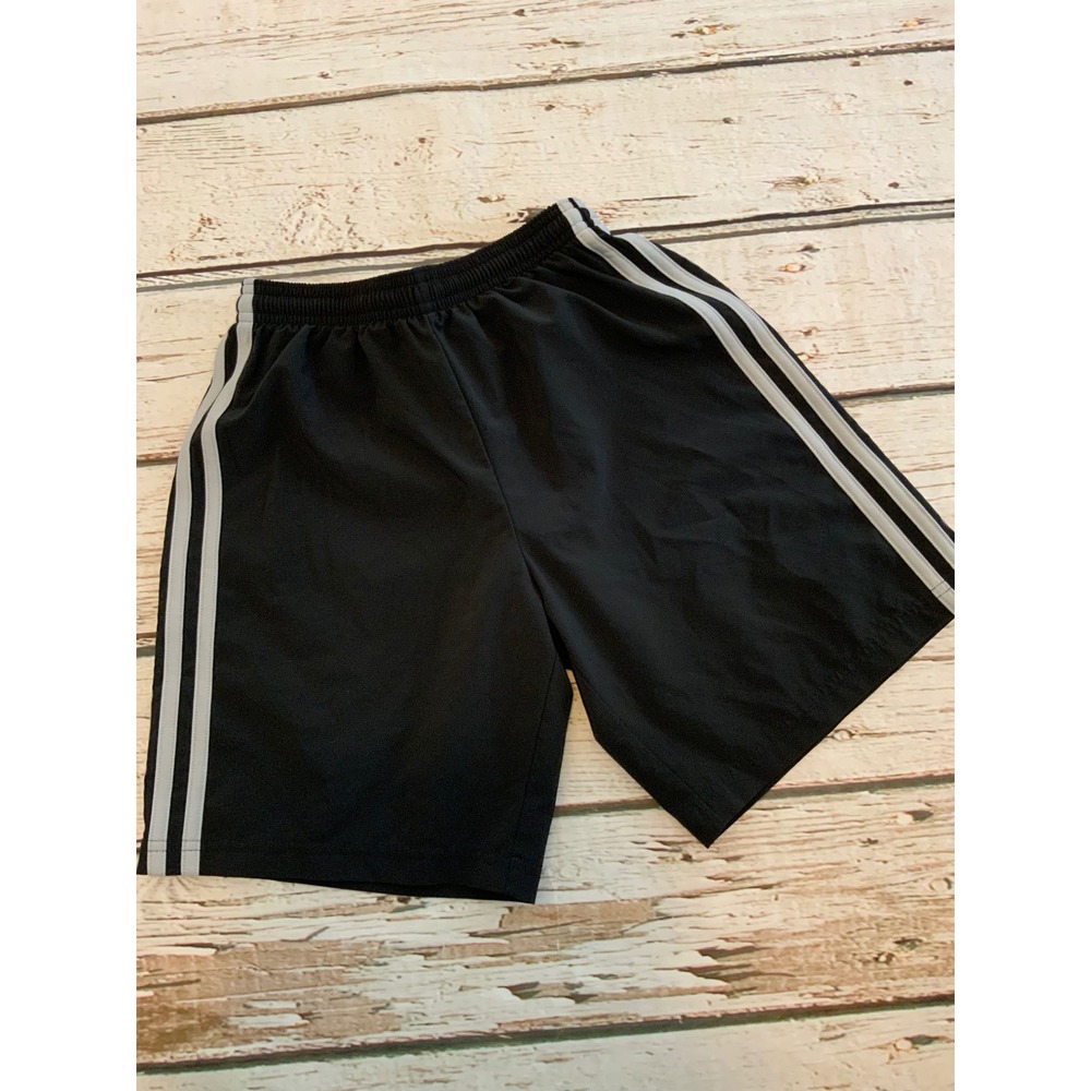 Adidas Youth Kids Soccer Shorts Black White 3 Stripe Athletic Size Medium 11-12Y